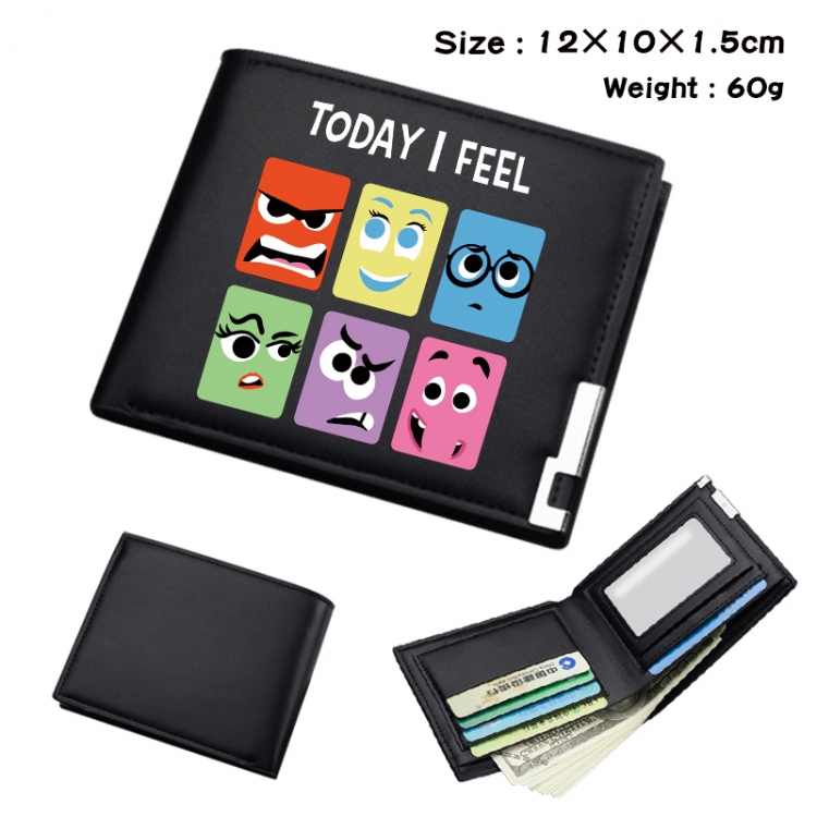 Inside Out Anime Full Color Black Leather Bifold Wallet 12x10x1.5cm