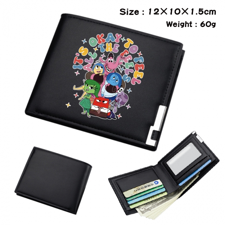 Inside Out Anime Full Color Black Leather Bifold Wallet 12x10x1.5cm