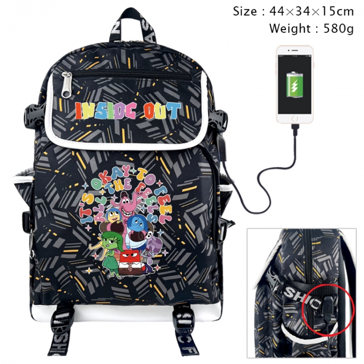 Inside Out Anime gray dual data cable backpack and backpack 44X34X15cm 580g