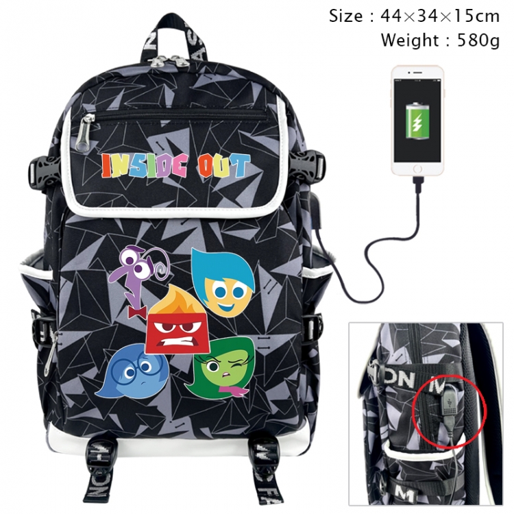 Inside Out Anime gray dual data cable backpack and backpack 44X34X15cm 580g