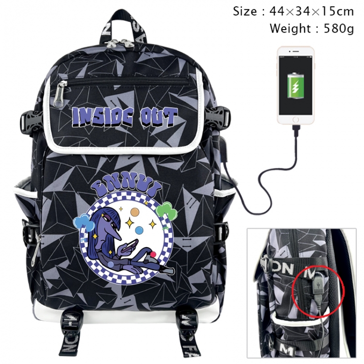 Inside Out Anime gray dual data cable backpack and backpack 44X34X15cm 580g