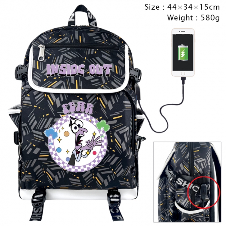 Inside Out Anime gray dual data cable backpack and backpack 44X34X15cm 580g