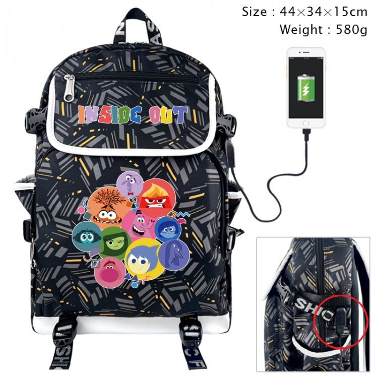 Inside Out Anime gray dual data cable backpack and backpack 44X34X15cm 580g