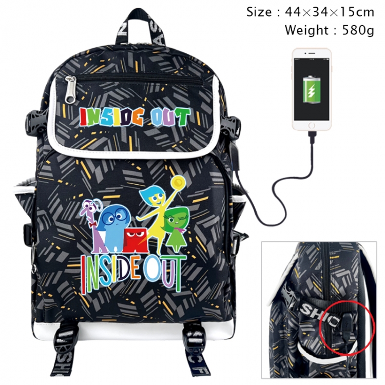 Inside Out Anime gray dual data cable backpack and backpack 44X34X15cm 580g