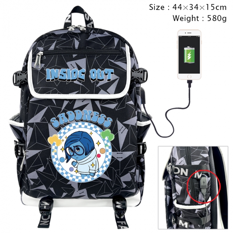 Inside Out Anime gray dual data cable backpack and backpack 44X34X15cm 580g