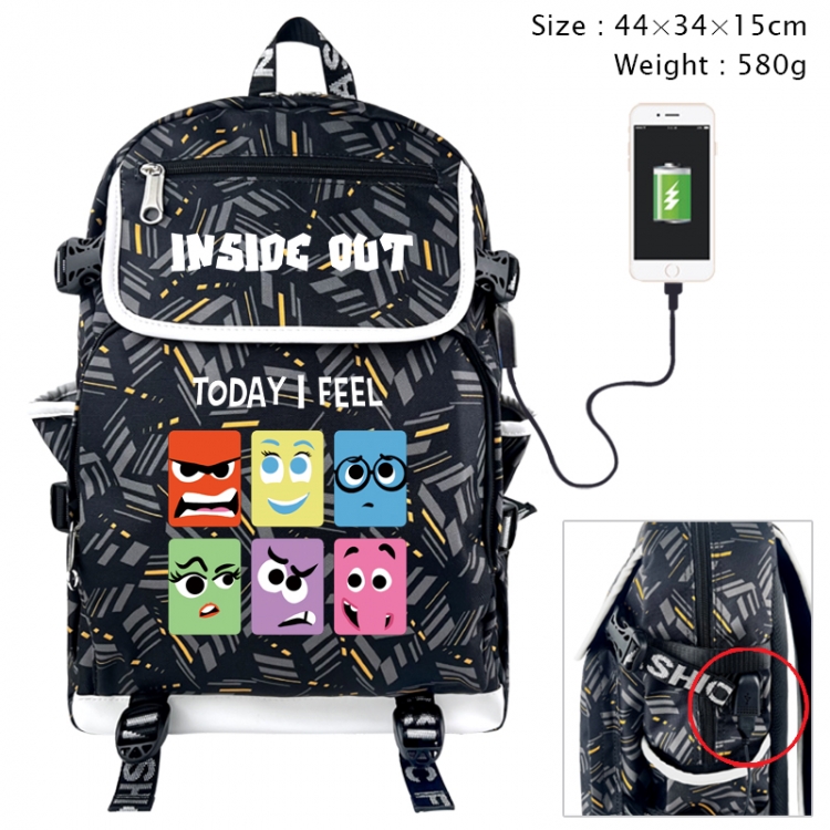 Inside Out Anime gray dual data cable backpack and backpack 44X34X15cm 580g