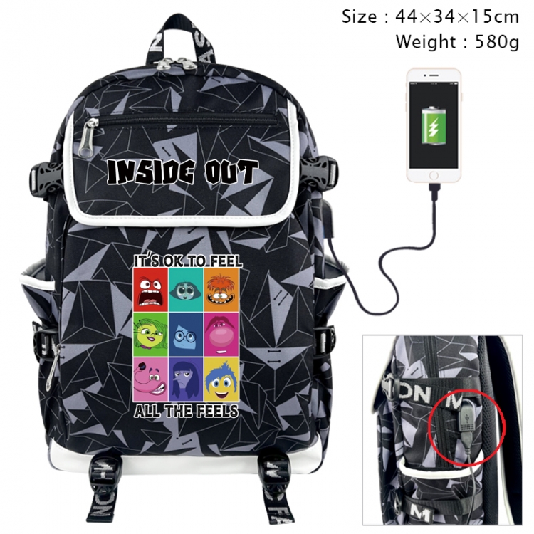 Inside Out Anime gray dual data cable backpack and backpack 44X34X15cm 580g