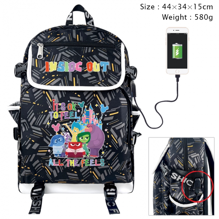 Inside Out Anime gray dual data cable backpack and backpack 44X34X15cm 580g