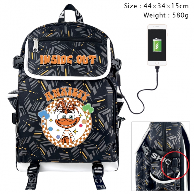 Inside Out Anime gray dual data cable backpack and backpack 44X34X15cm 580g