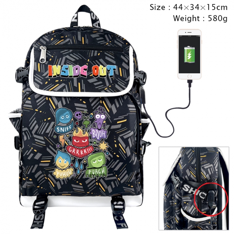 Inside Out Anime gray dual data cable backpack and backpack 44X34X15cm 580g