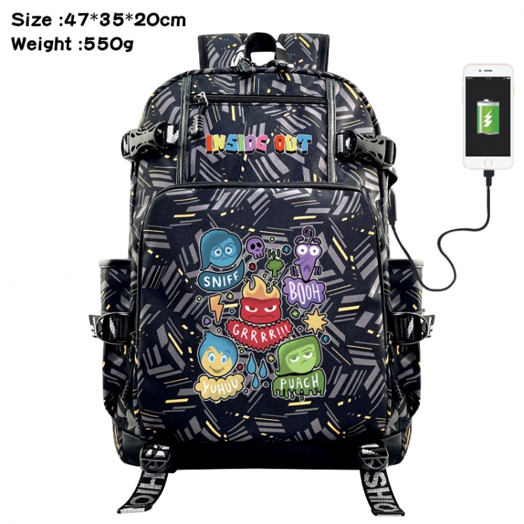 Inside Out Anime data cable camouflage print USB backpack schoolbag 47x35x20cm