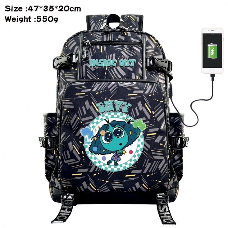 Inside Out Anime data cable camouflage print USB backpack schoolbag 47x35x20cm