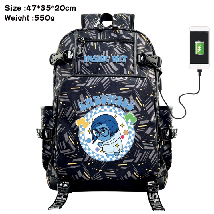 Inside Out Anime data cable camouflage print USB backpack schoolbag 47x35x20cm