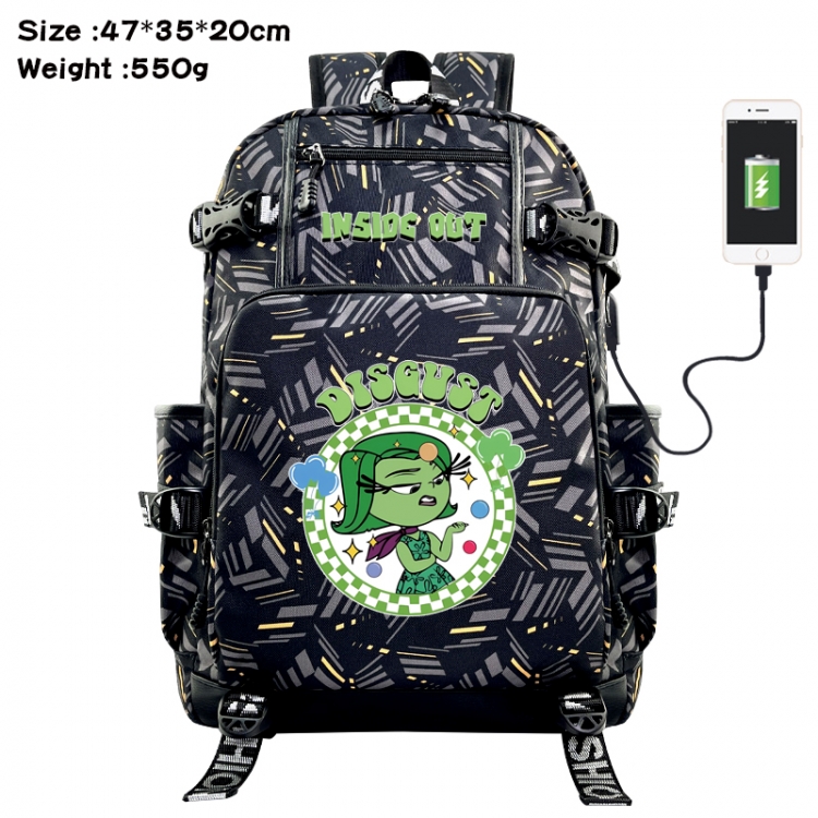 Inside Out Anime data cable camouflage print USB backpack schoolbag 47x35x20cm