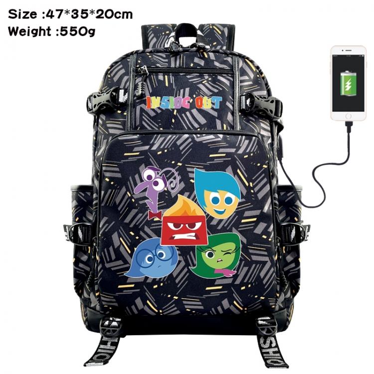 Inside Out Anime data cable camouflage print USB backpack schoolbag 47x35x20cm