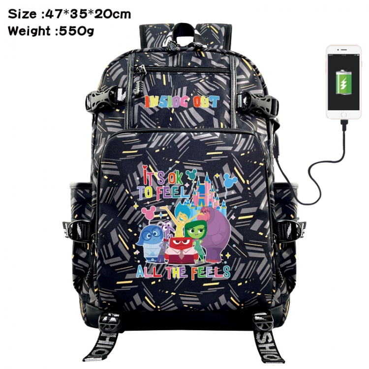 Inside Out Anime data cable camouflage print USB backpack schoolbag 47x35x20cm