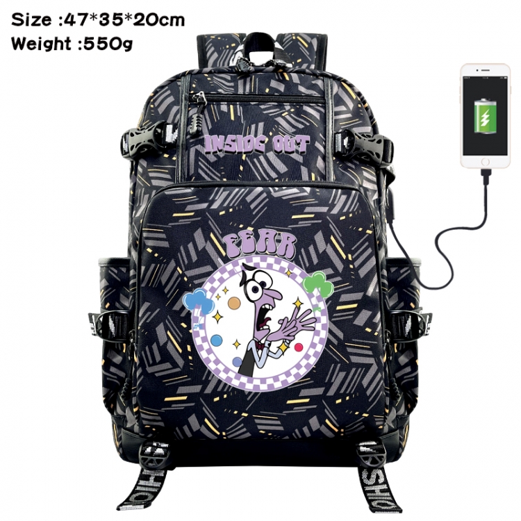 Inside Out Anime data cable camouflage print USB backpack schoolbag 47x35x20cm