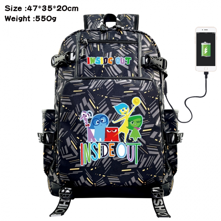 Inside Out Anime data cable camouflage print USB backpack schoolbag 47x35x20cm