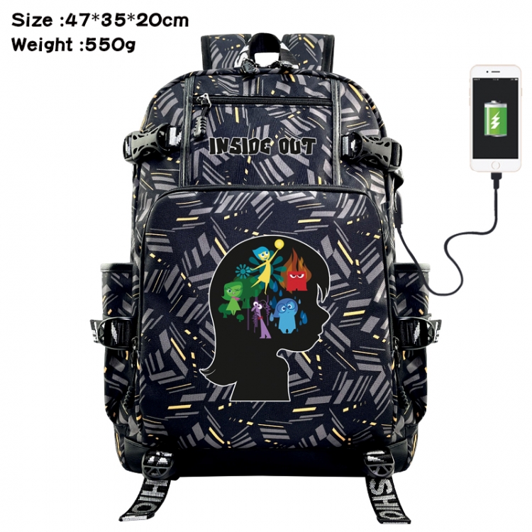 Inside Out Anime data cable camouflage print USB backpack schoolbag 47x35x20cm