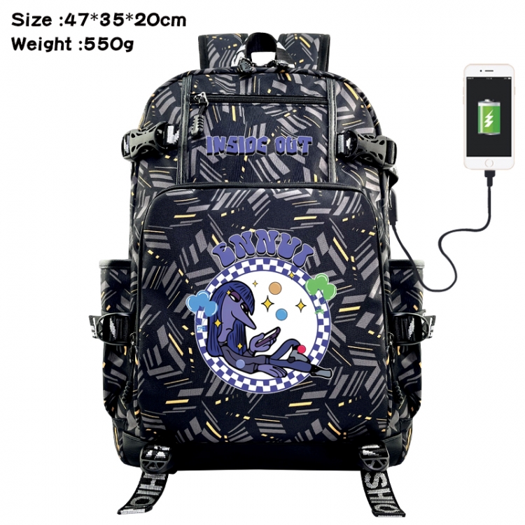 Inside Out Anime data cable camouflage print USB backpack schoolbag 47x35x20cm