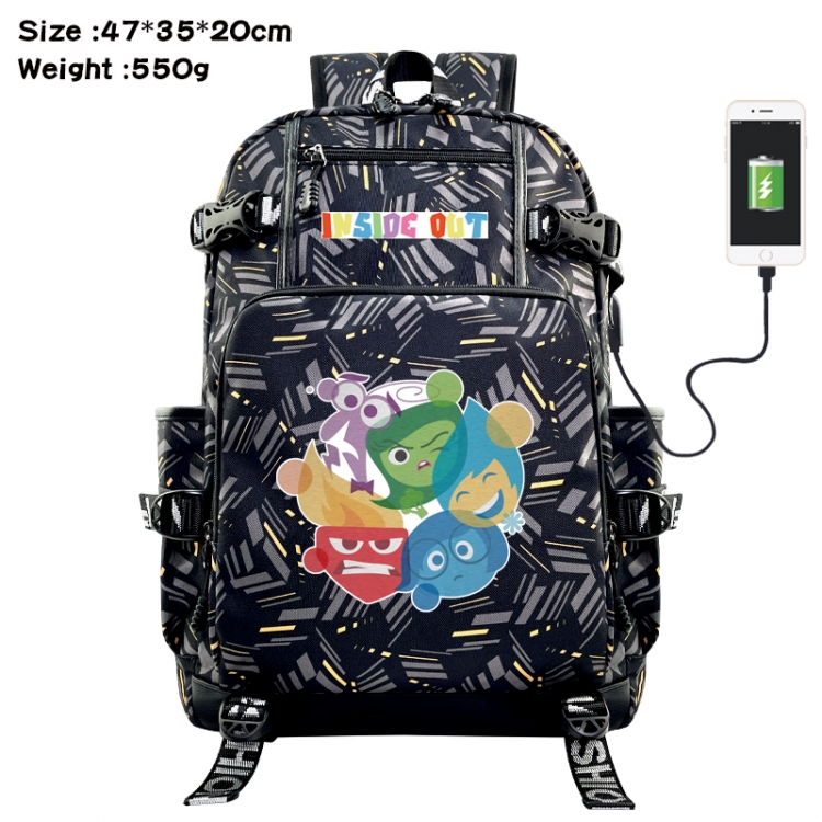 Inside Out Anime data cable camouflage print USB backpack schoolbag 47x35x20cm