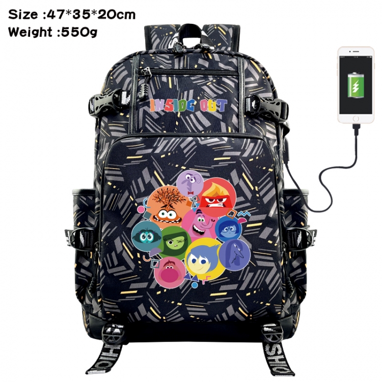 Inside Out Anime data cable camouflage print USB backpack schoolbag 47x35x20cm