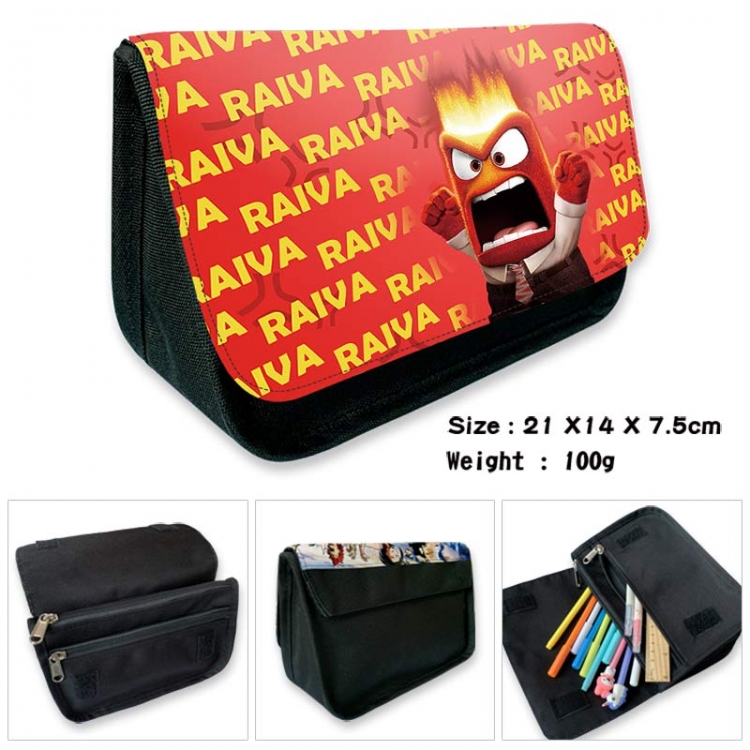 Inside Out Anime Velcro canvas zipper pencil case Pencil Bag 21×14×7.5cm