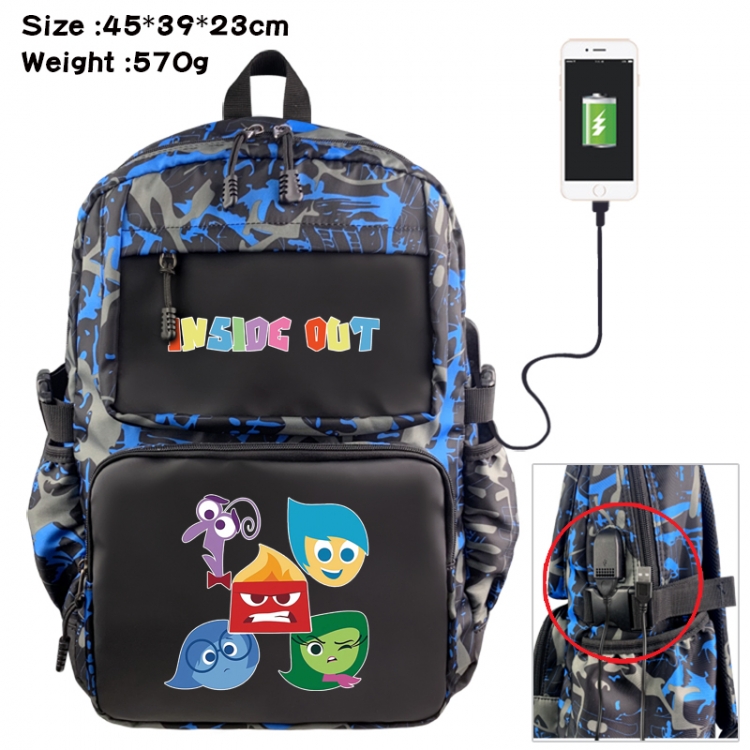 Inside Out Anime waterproof nylon camouflage backpack School Bag 45X39X23CM