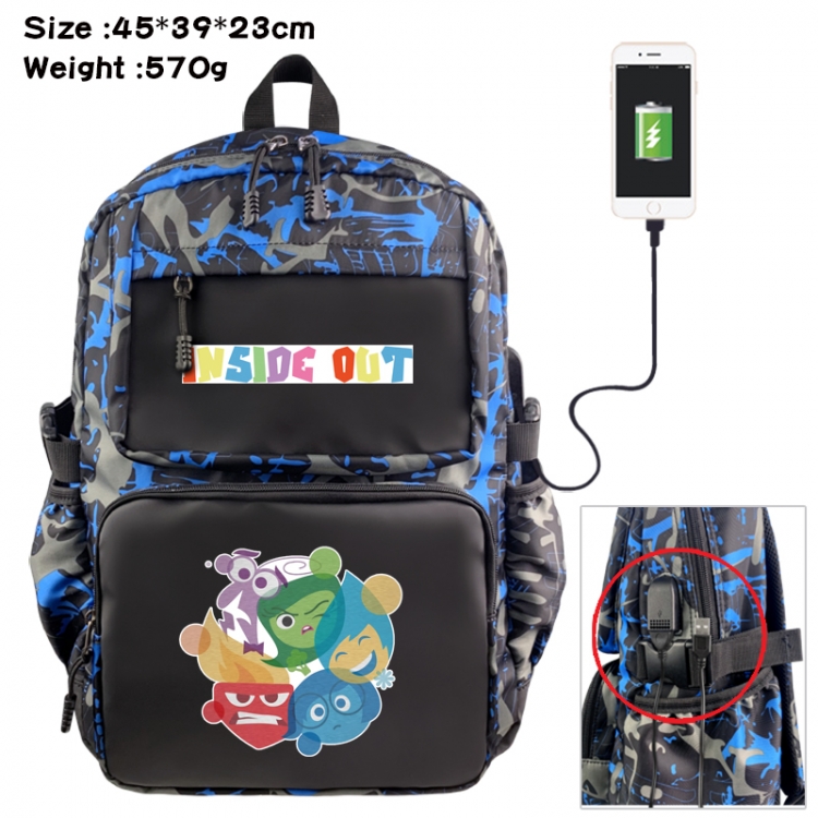 Inside Out Anime waterproof nylon camouflage backpack School Bag 45X39X23CM