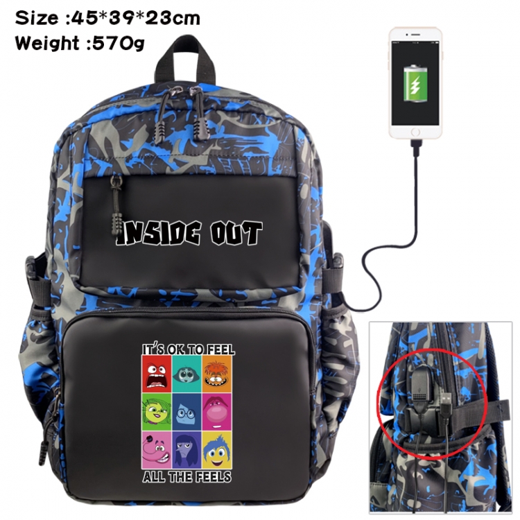 Inside Out Anime waterproof nylon camouflage backpack School Bag 45X39X23CM