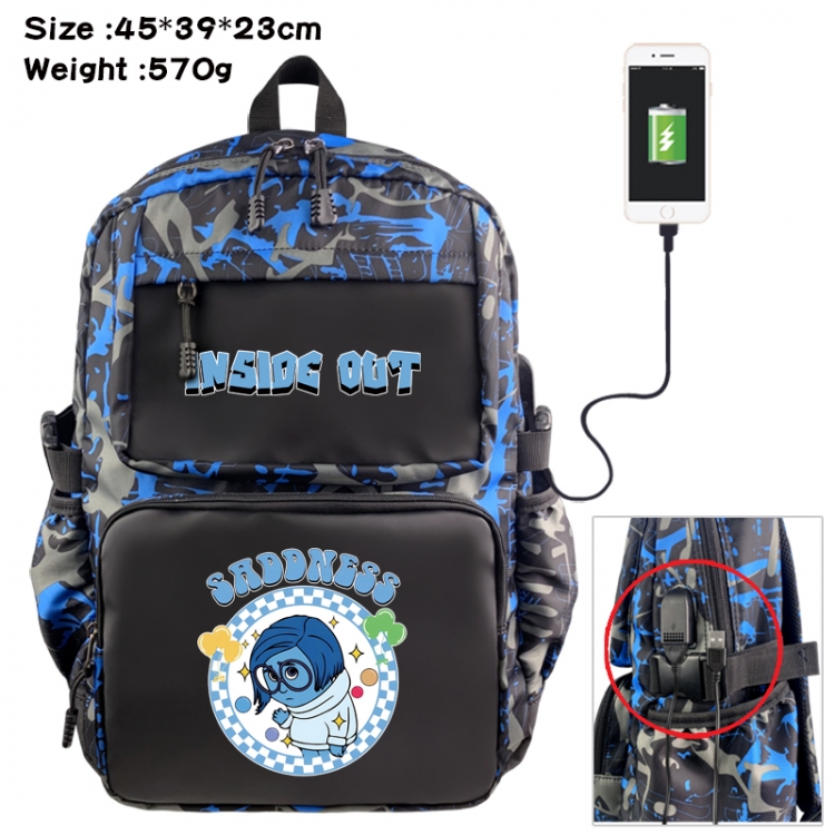 Inside Out Anime waterproof nylon camouflage backpack School Bag 45X39X23CM