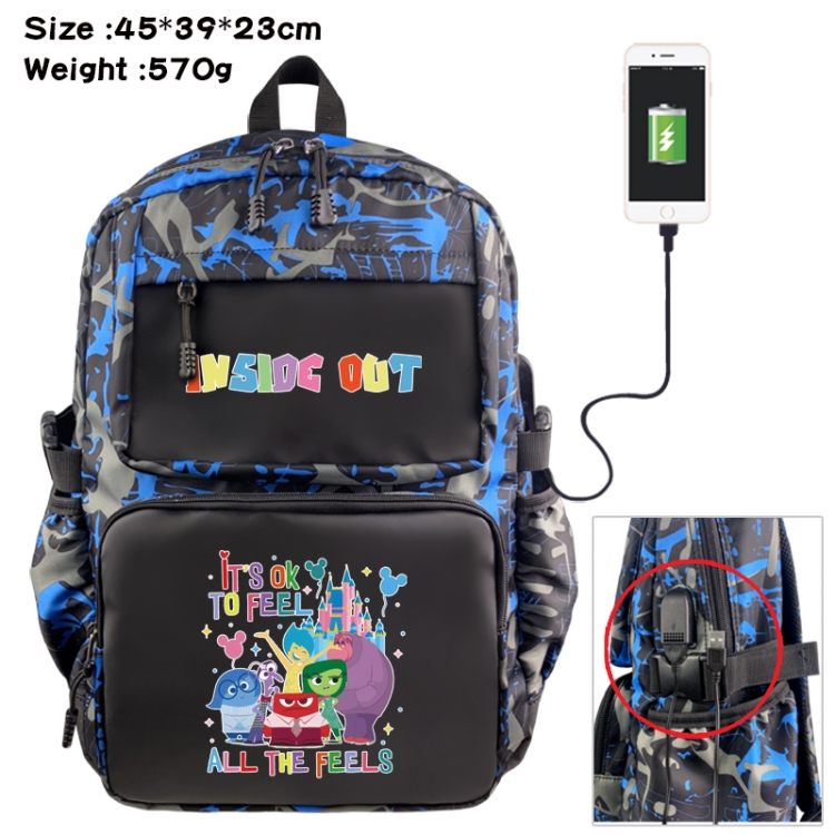 Inside Out Anime waterproof nylon camouflage backpack School Bag 45X39X23CM