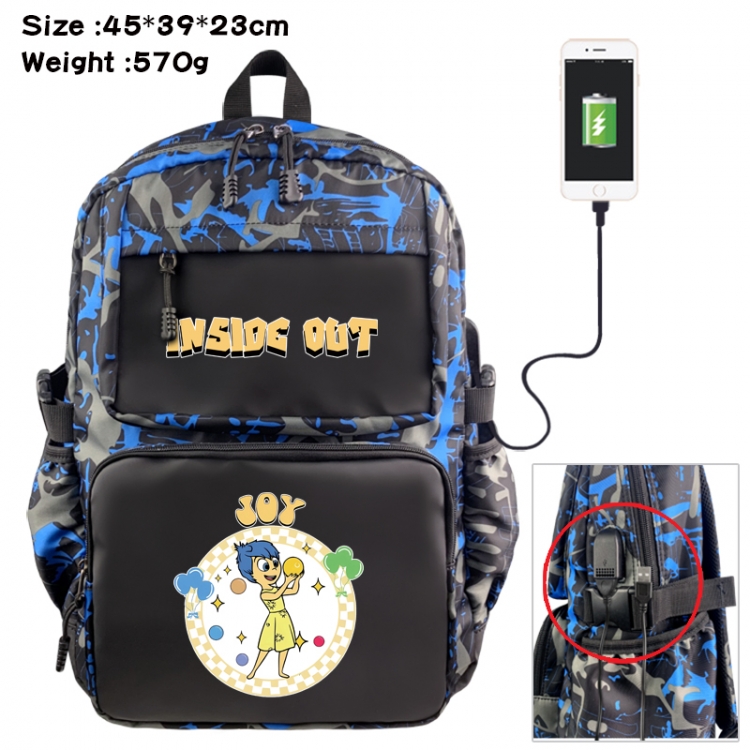 Inside Out Anime waterproof nylon camouflage backpack School Bag 45X39X23CM