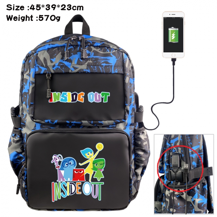 Inside Out Anime waterproof nylon camouflage backpack School Bag 45X39X23CM