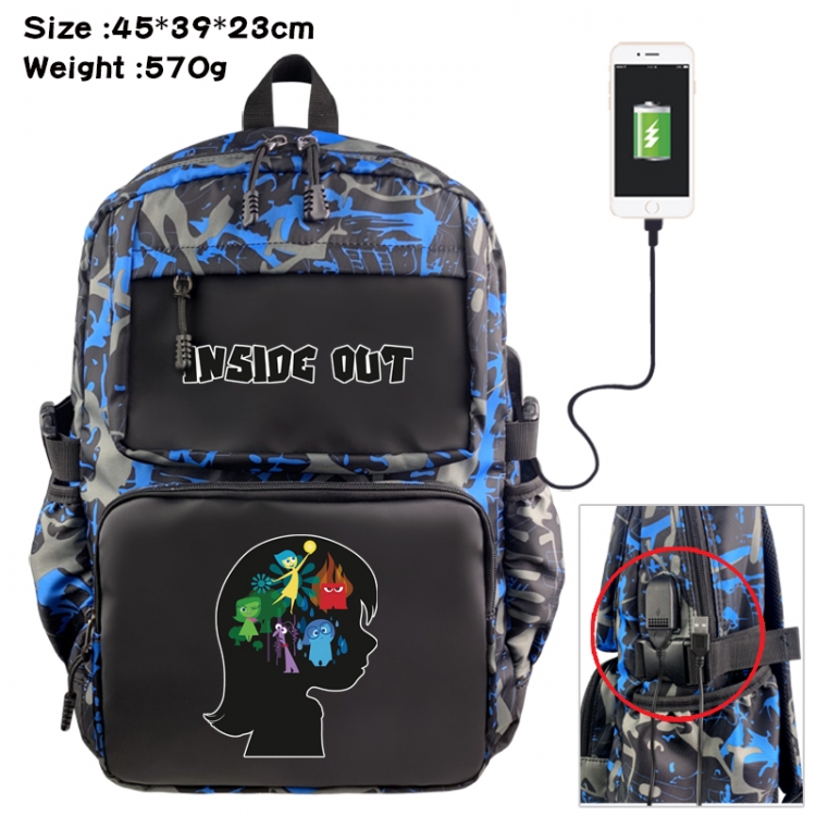 Inside Out Anime waterproof nylon camouflage backpack School Bag 45X39X23CM