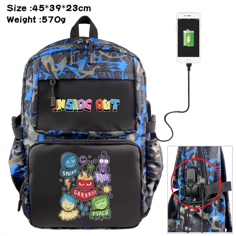 Inside Out Anime waterproof nylon camouflage backpack School Bag 45X39X23CM