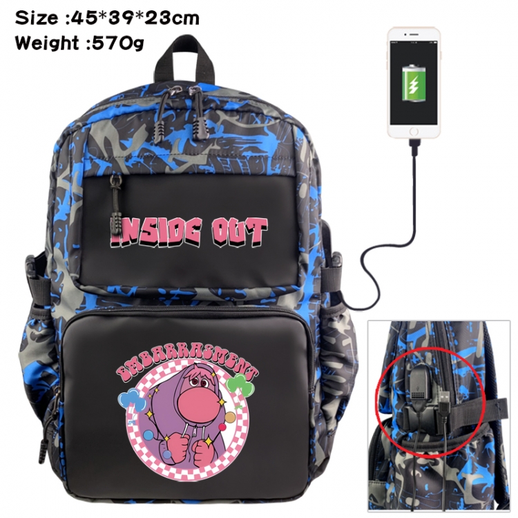 Inside Out Anime waterproof nylon camouflage backpack School Bag 45X39X23CM