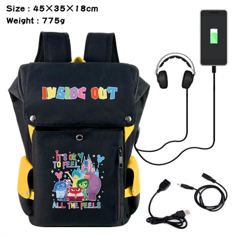 Inside Out Anime Canvas Bucket Data Cable Backpack School Bag 45X35X18CM 775G