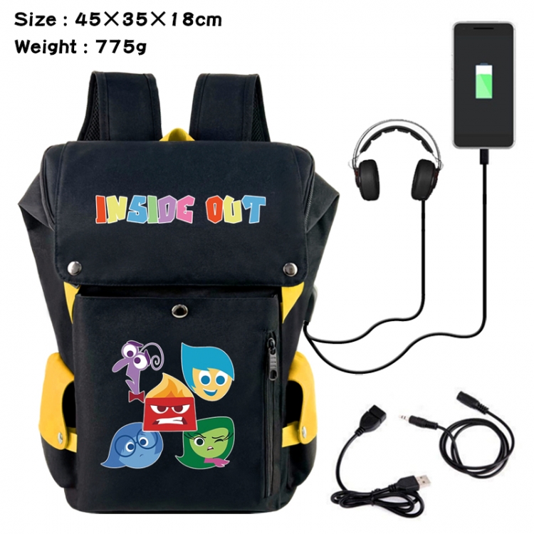 Inside Out Anime Canvas Bucket Data Cable Backpack School Bag 45X35X18CM 775G