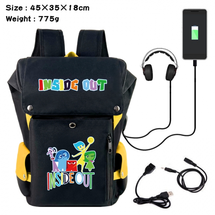 Inside Out Anime Canvas Bucket Data Cable Backpack School Bag 45X35X18CM 775G