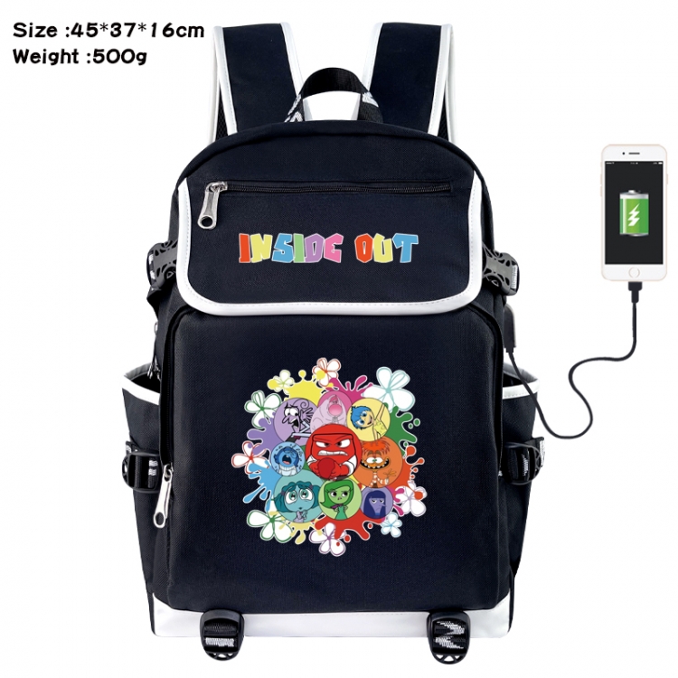 Inside Out Anime Flip Data Cable USB Backpack School Bag 45X37X16CM