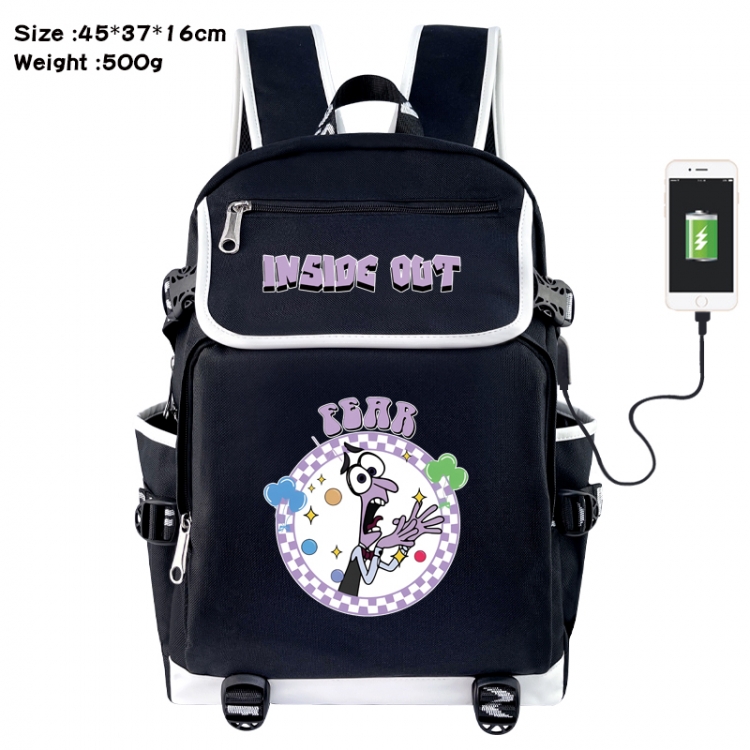 Inside Out Anime Flip Data Cable USB Backpack School Bag 45X37X16CM