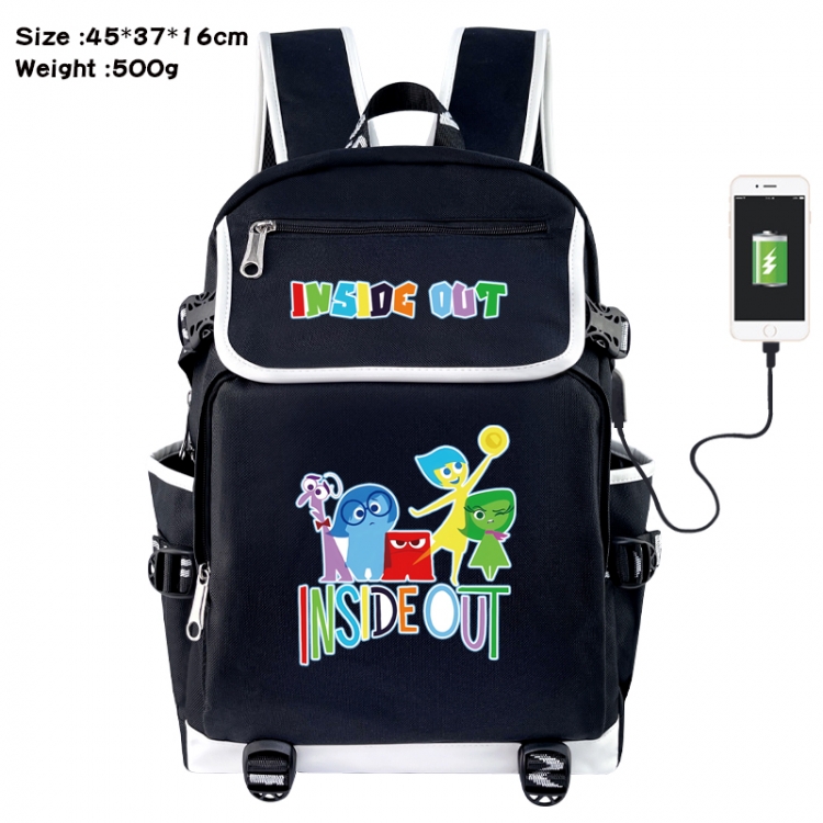 Inside Out Anime Flip Data Cable USB Backpack School Bag 45X37X16CM