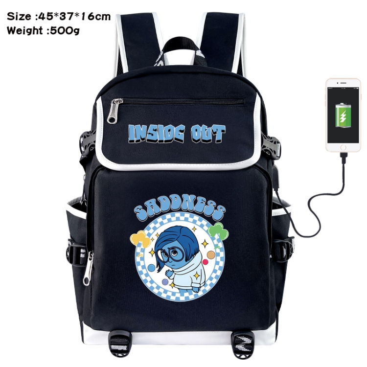 Inside Out Anime Flip Data Cable USB Backpack School Bag 45X37X16CM