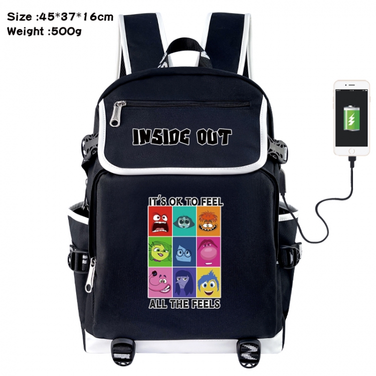 Inside Out Anime Flip Data Cable USB Backpack School Bag 45X37X16CM