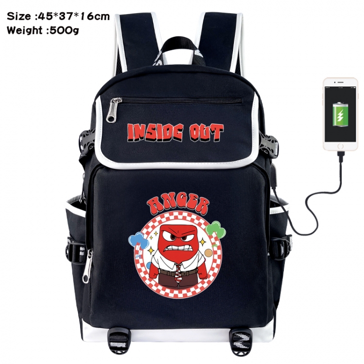 Inside Out Anime Flip Data Cable USB Backpack School Bag 45X37X16CM