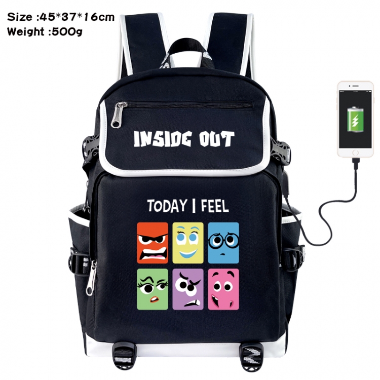 Inside Out Anime Flip Data Cable USB Backpack School Bag 45X37X16CM