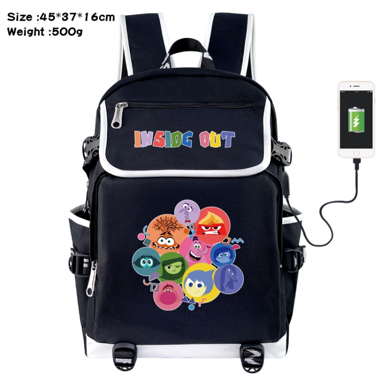 Inside Out Anime Flip Data Cable USB Backpack School Bag 45X37X16CM