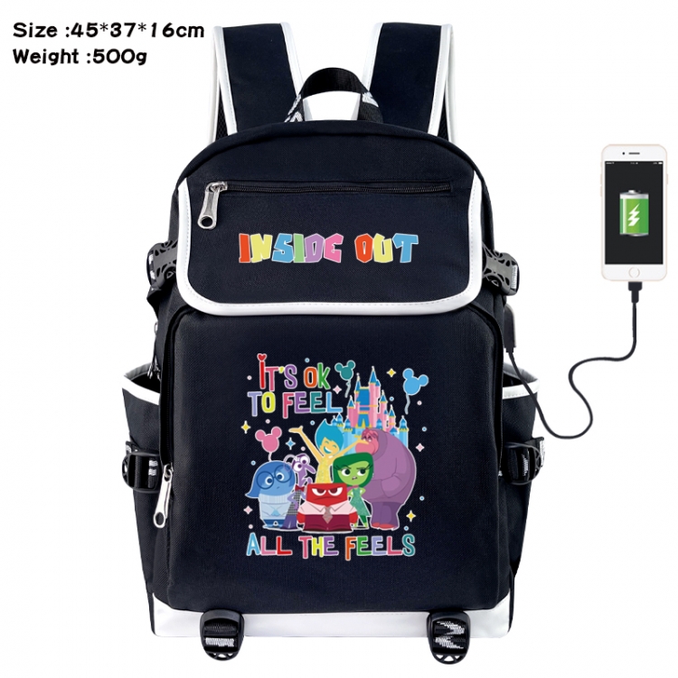 Inside Out Anime Flip Data Cable USB Backpack School Bag 45X37X16CM