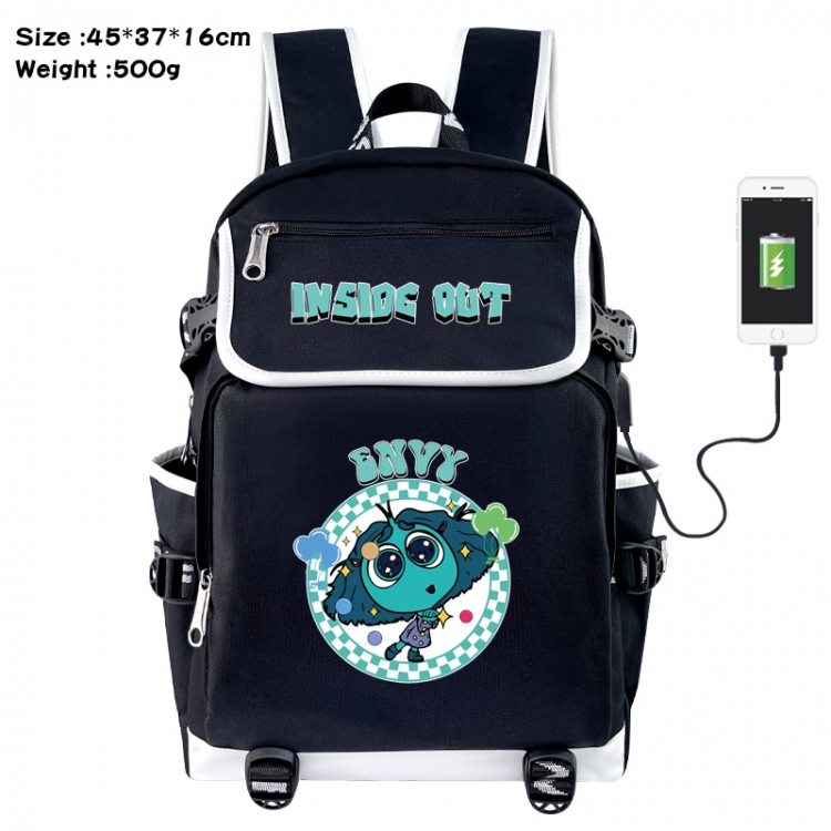 Inside Out Anime Flip Data Cable USB Backpack School Bag 45X37X16CM